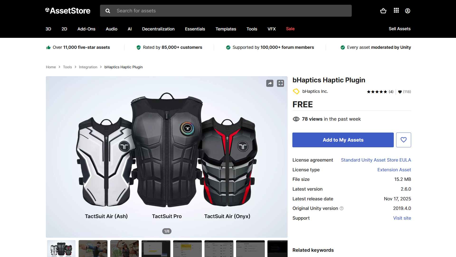 bHaptics Haptic Plugin in Unity AssetStore