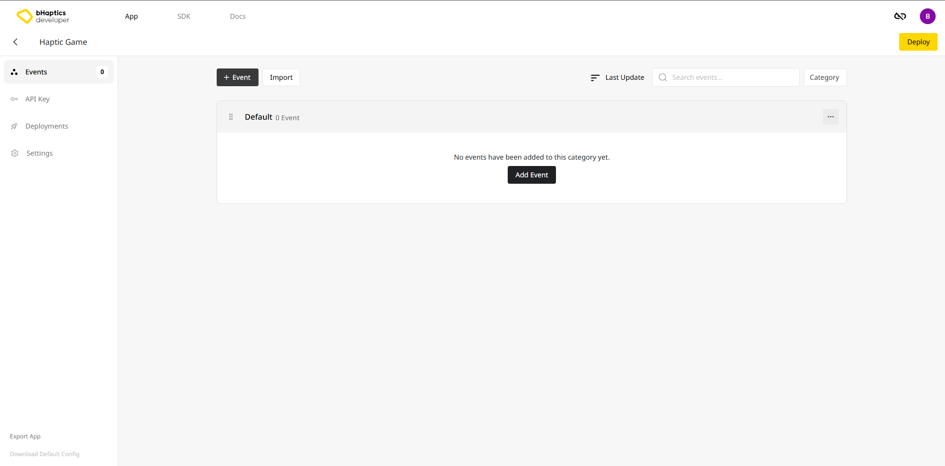 Browsing the haptic app named "Haptic Game" from the Portal.