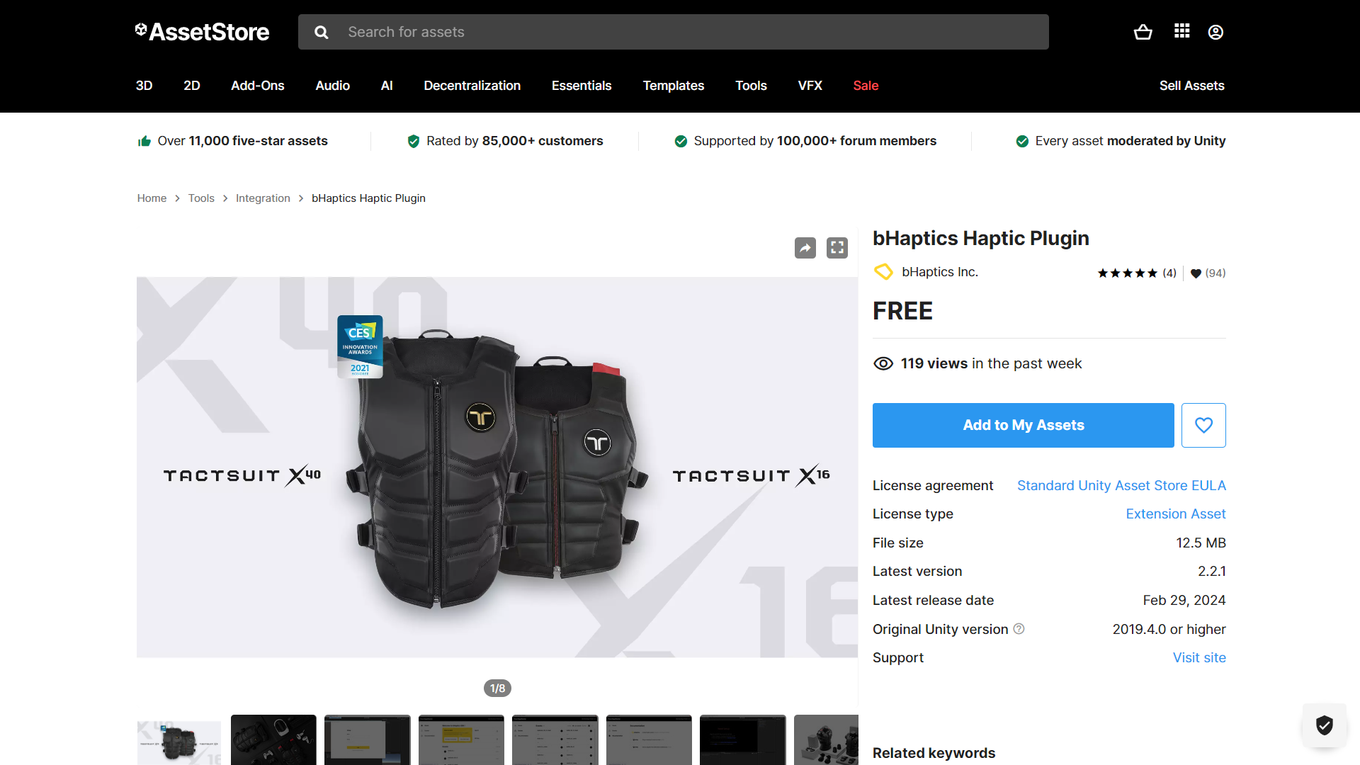 Unity AssetStore의 bHaptics Haptic Plugin